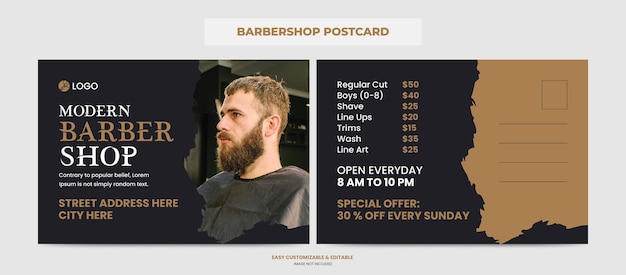 Modern creative barbershop beauty salon postcard template