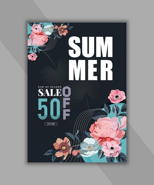 Vector modern and creative black poster with a floral design and summer design template