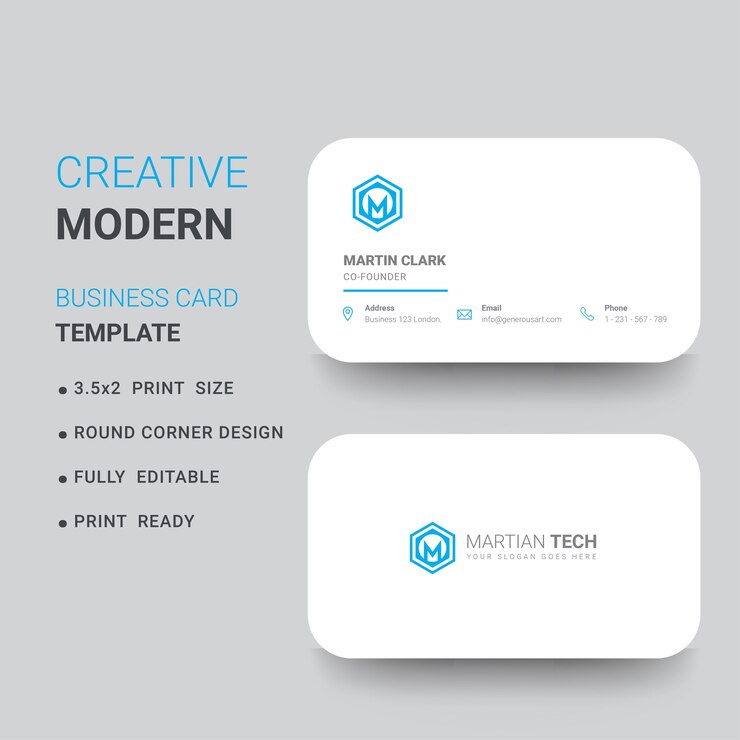 Vector modern creative business card with blue details