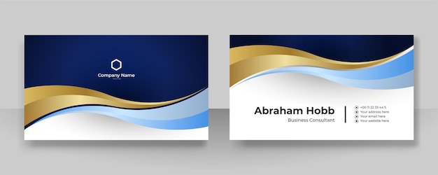 Modern creative and clean blue gold business card design template Luxury elegant business card design background with trendy simple abstract geometric stylish wave lines Vector illustration