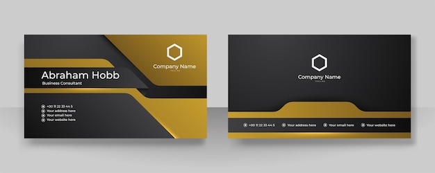 Modern creative and clean business card template luxury business card design template elegant dark black background with abstract golden shiny wavy lines vector illustration