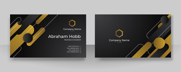 Modern creative and clean business card template luxury business card design template elegant dark black background with abstract golden shiny wavy lines vector illustration