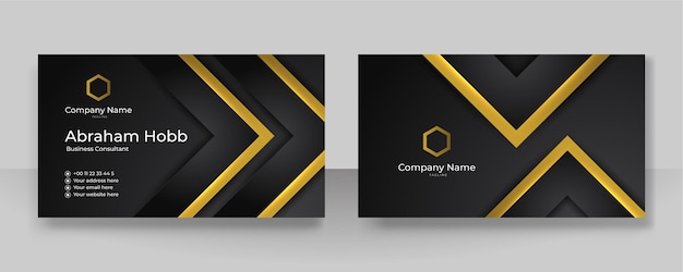 Vector modern creative and clean business card template luxury business card design template elegant dark black background with abstract golden shiny wavy lines vector illustration