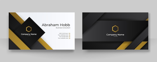 Modern creative and clean business card template Luxury business card design template Elegant dark black background with abstract golden shiny wavy lines Vector illustration