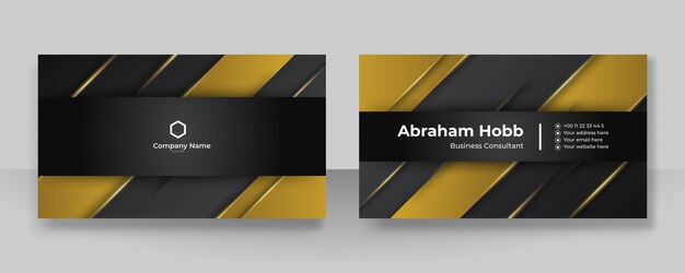 Modern creative and clean business card template Luxury business card design template Elegant dark black background with abstract golden shiny wavy lines Vector illustration