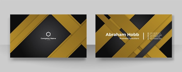 Modern creative and clean business card template Luxury business card design template Elegant dark black background with abstract golden shiny wavy lines Vector illustration