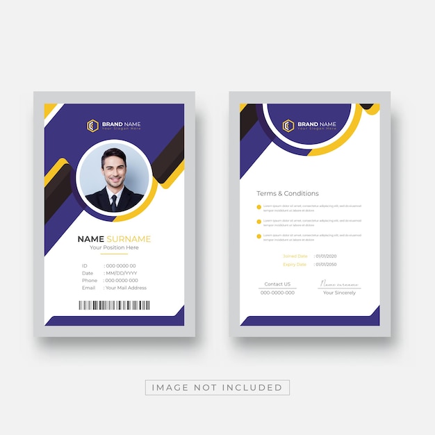 Modern and creative corporate company employee Id Card Layout with Yellow Abstract Elements