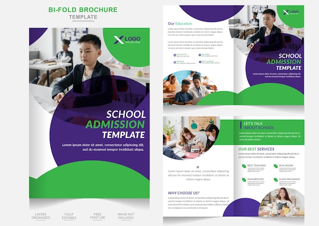 Vector modern and creative education admission bifold brochure with school admission brochure abstract tem