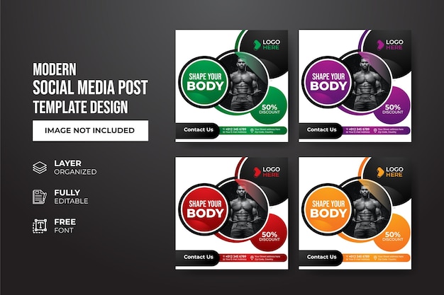 Modern and creative gym fitness social media post template