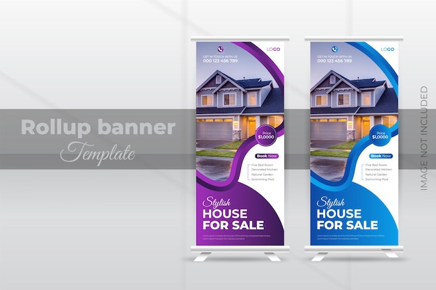 Modern and creative minimalist Real estate roll up banner template or pull up design Standee Design