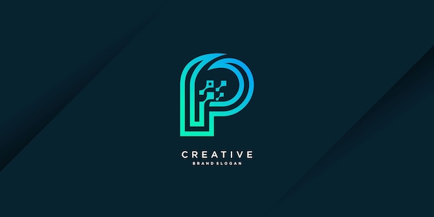 Современный креативный шаблон логотипа P с уникальной технологией компьютерных данных, часть 5