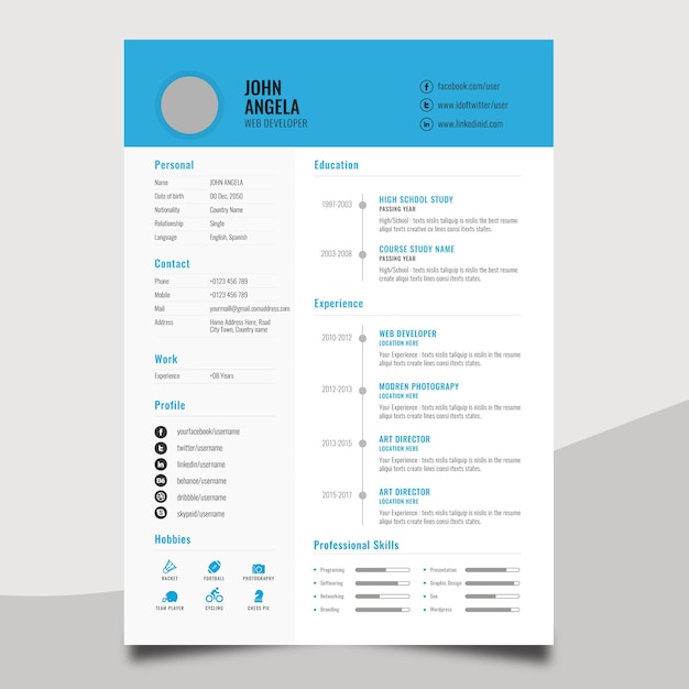 Modern creative resume cv template Premium Vector