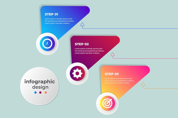Modello di progettazione di infografiche aziendali con passaggi moderni e creativi