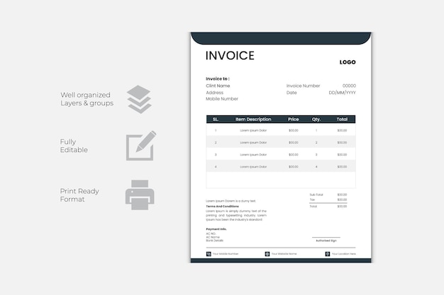 Vector modern creative vector invoice design template