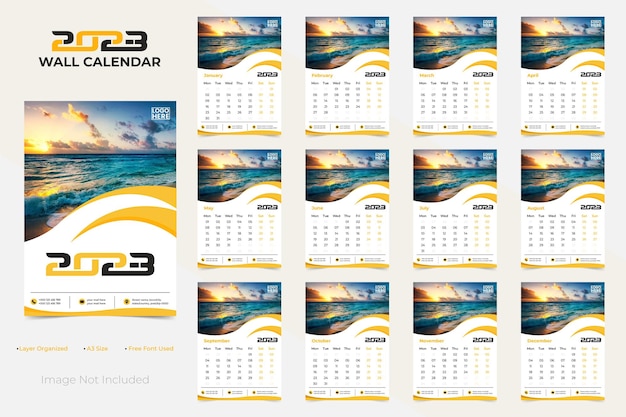 Modern and creative wall calendar 2023 template design