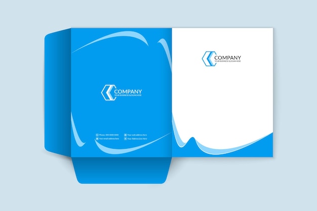Vector modern creative wave style blue color presentation folder template