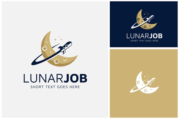 Modern Crescent Moon Rocket Jet Spaceship Plane for Lunar Space Astronaut Galaxy Interstellar logo