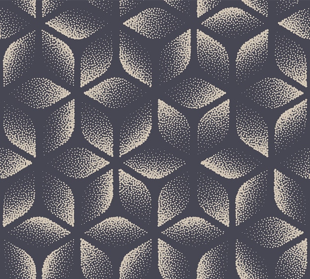 現代のキューブ点描等尺性トレンディなファッションシームレスパターンベクトル抽象的な背景。ハーフトーンの幾何学的なテクスチャ点線の格子繰り返し壁紙。レトロな色手描きアートイラスト