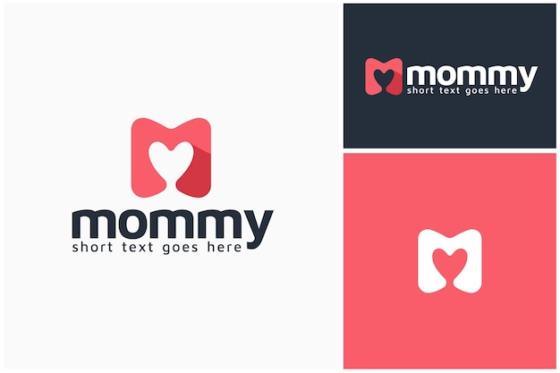 Vector modern cute heart love shape initial letter m mom mommy mama mother motherhood logo design