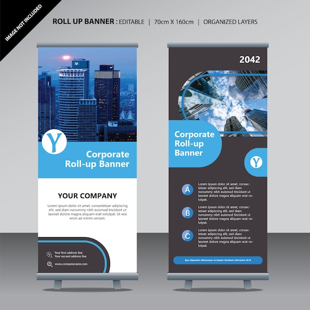 Modern cyan round corporate business roll up design template