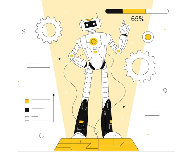 Vector modern cyborg lijnconcept technologieën en innovaties ai machine learning en kunstmatige intelligentie virtuele helper en assistent lineaire platte vector illustratie geïsoleerd op witte achtergrond