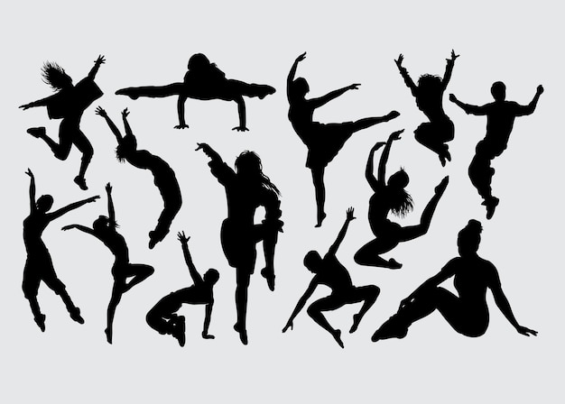 Silhouette di gesto maschile e femminile di danza moderna