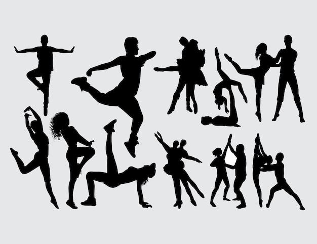 Silhouette di gesto maschile e femminile di danza moderna