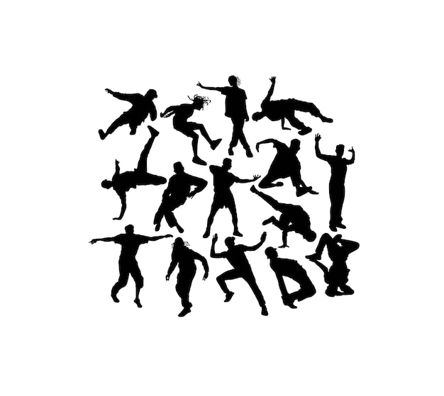 Modern dancing hip hop and dance people silhouettes disegno vettoriale artistico