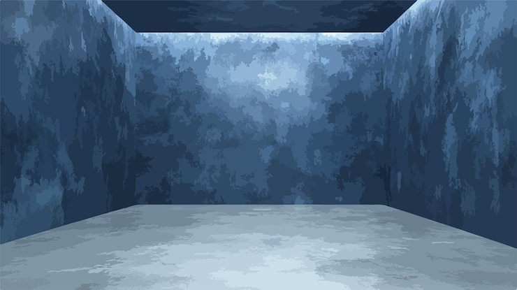 Vector modern dark blue wall in empty room with concrete floor