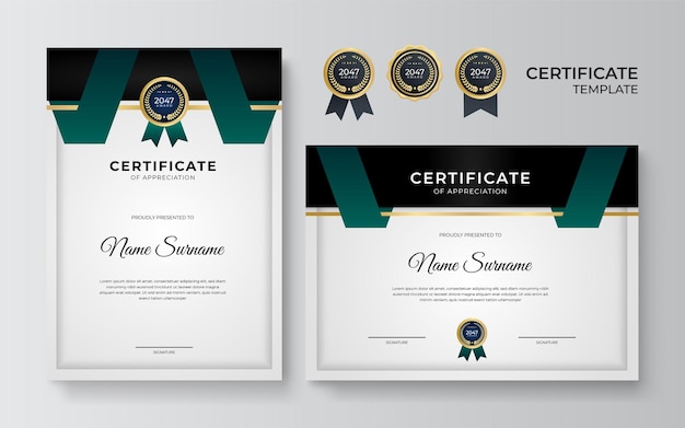 Modern dark green and gold certificate template design