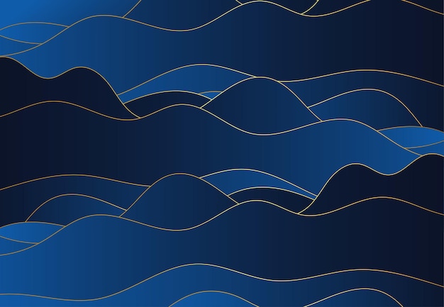 Modern dark luxury blue paper dynamic waves background with 3d layered line texture for website, business card design. Vector illustration