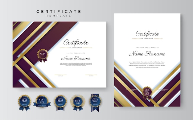 Modern dark purple brown gold certificate award template for business and education