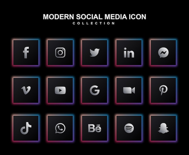 Vector modern dark social media icon collection set