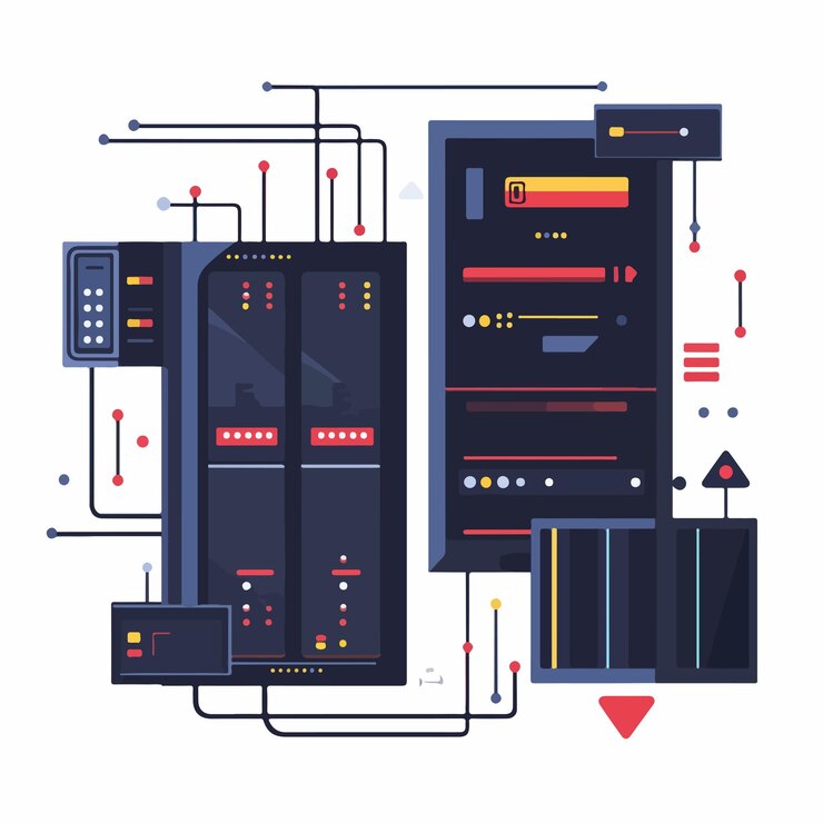 Vector modern data center and file technology flat vector illustration