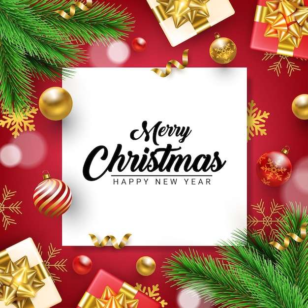 Modern decorative merry christmas and happy new year greeting card design