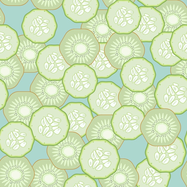 Vector modern delicate vector seamless pattern with slices of kiwi and cucumber