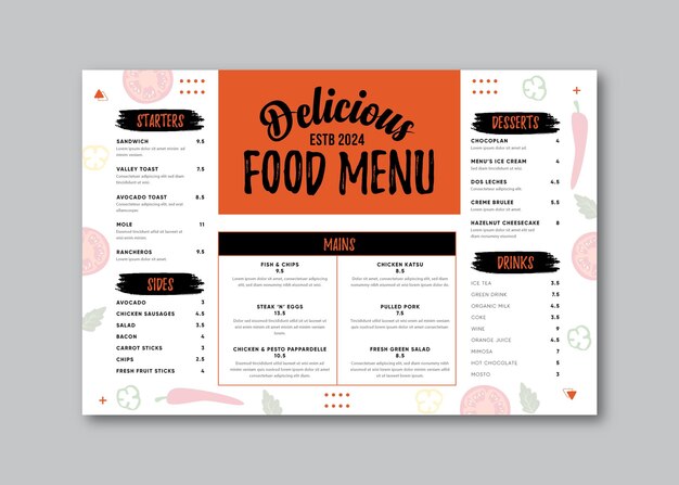 Modern delicious food menu and restaurant template