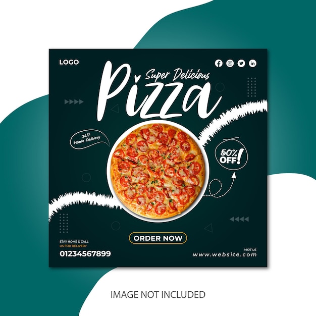 Вектор Современный шаблон баннера в социальных сетях для вкусной пиццы