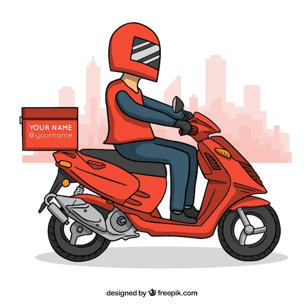 Modern delivery man on scooter