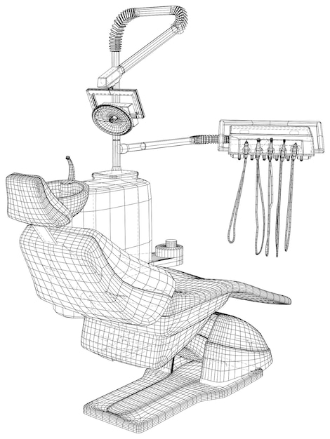 Modern dental chair on a white background Wireframe dentist equipment.