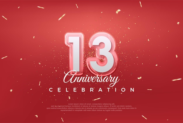 Modern design for 13th anniversary celebration with golden color on red background Premium vector for poster banner celebration greeting