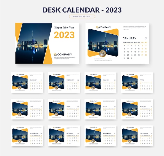 Calendario 2023 dal design moderno design, modello di calendario da tavolo per il nuovo anno 2023