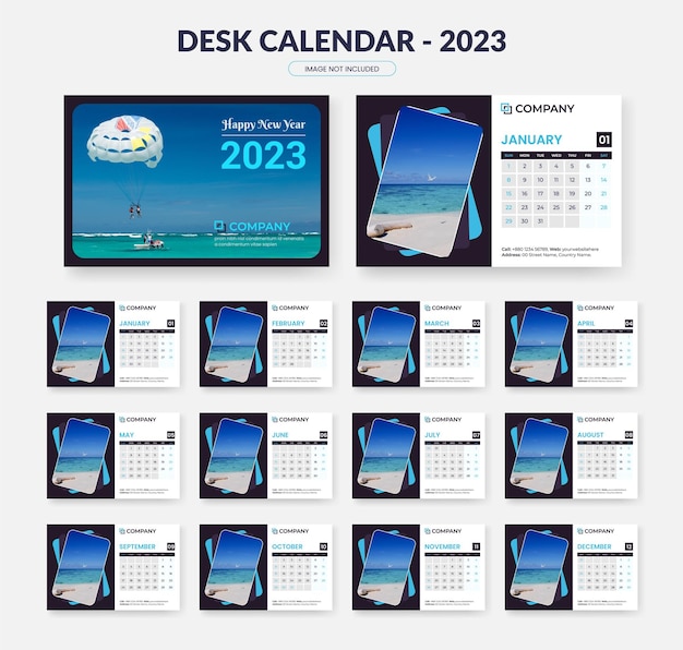 Calendario 2023 dal design moderno design, modello di calendario da tavolo per il nuovo anno 2023