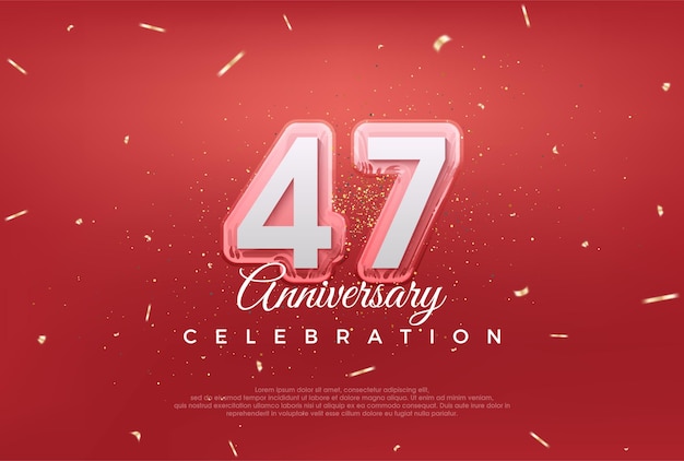Design moderno per la celebrazione del 47° anniversario con colore dorato su sfondo rosso vettore premium per il saluto della celebrazione del banner poster