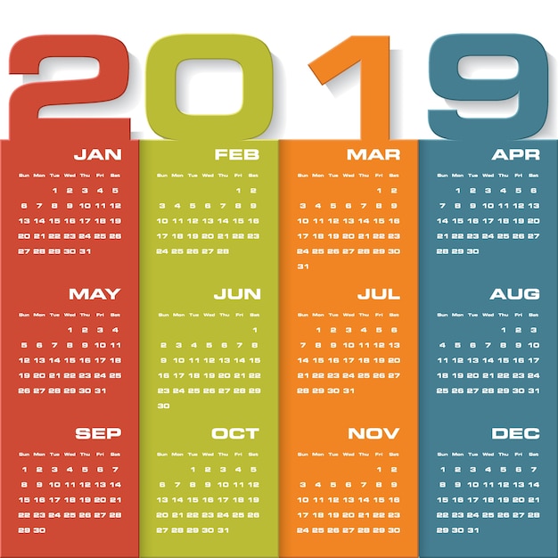 Modern design calendar 2019. 