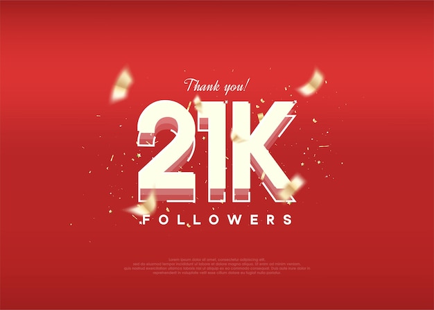 Modern design celebration of 21k followers on a luxurious red background