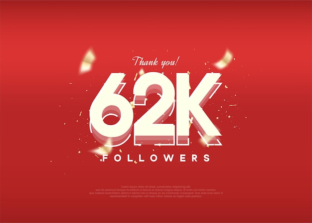 Modern design celebration of 62k followers on a luxurious red background