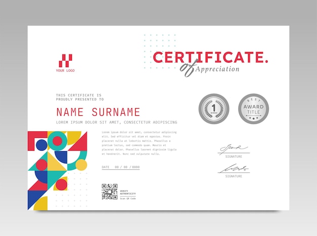 Modern design certificate template with abstract geometric background in horizontal A4 size