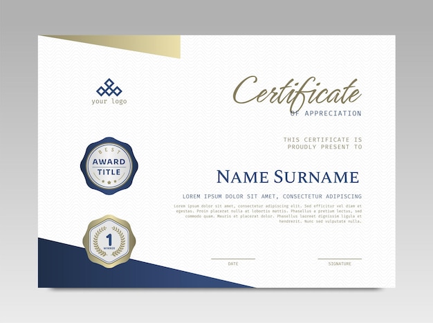 Modern design certificate template with simple elegant and luxurious in horizontal A4 size