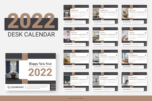 Vettore calendario da tavolo dal design moderno 2022